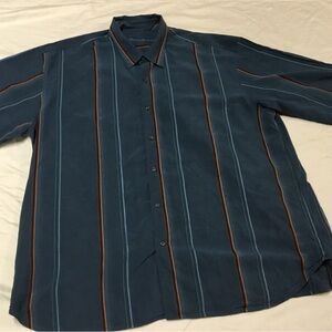 EUC-Tommy Bahama Blue and Brown Striped Shirt 100% Silk, XXL